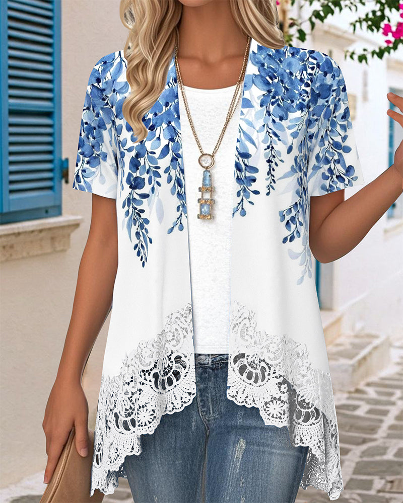 Irregular Faux Two-Piece Print Blouse