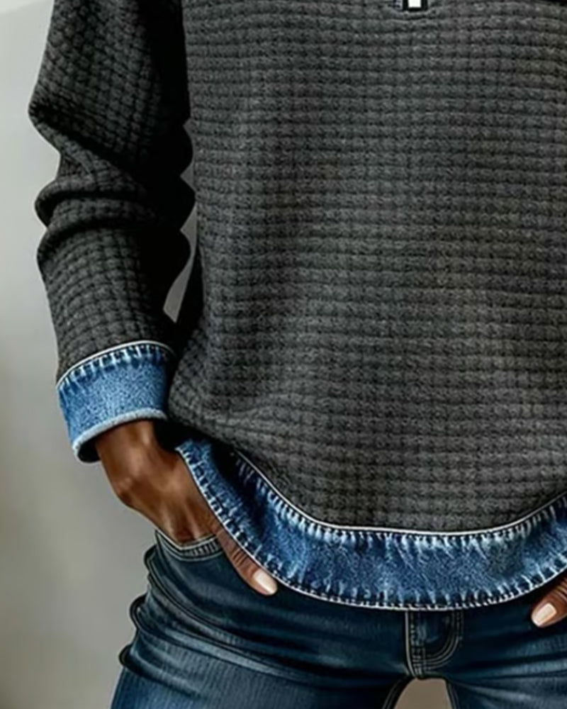 Half-Zip Collar Color-Blocked Sweatshirt