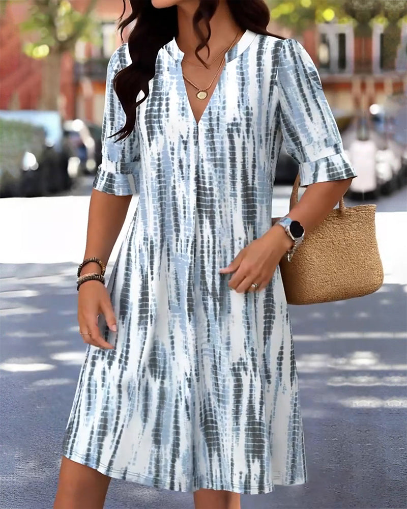 Printed V-Neck Casual Dress