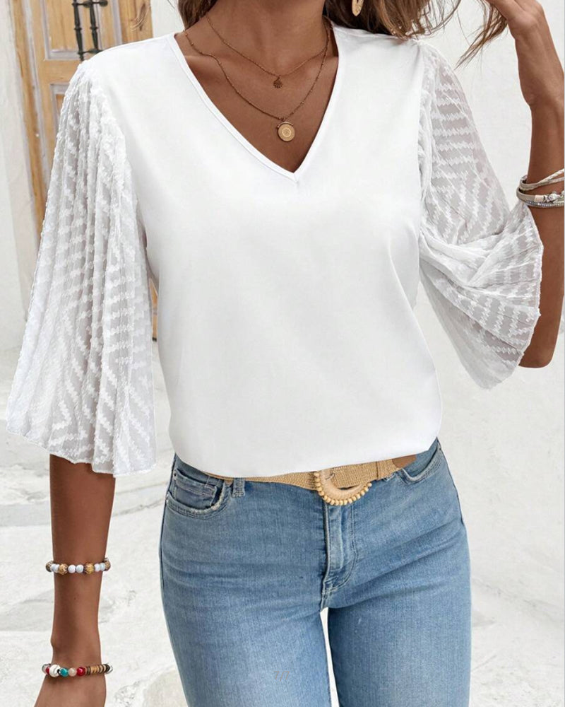 Solid Color V-Neck Loose Blouse