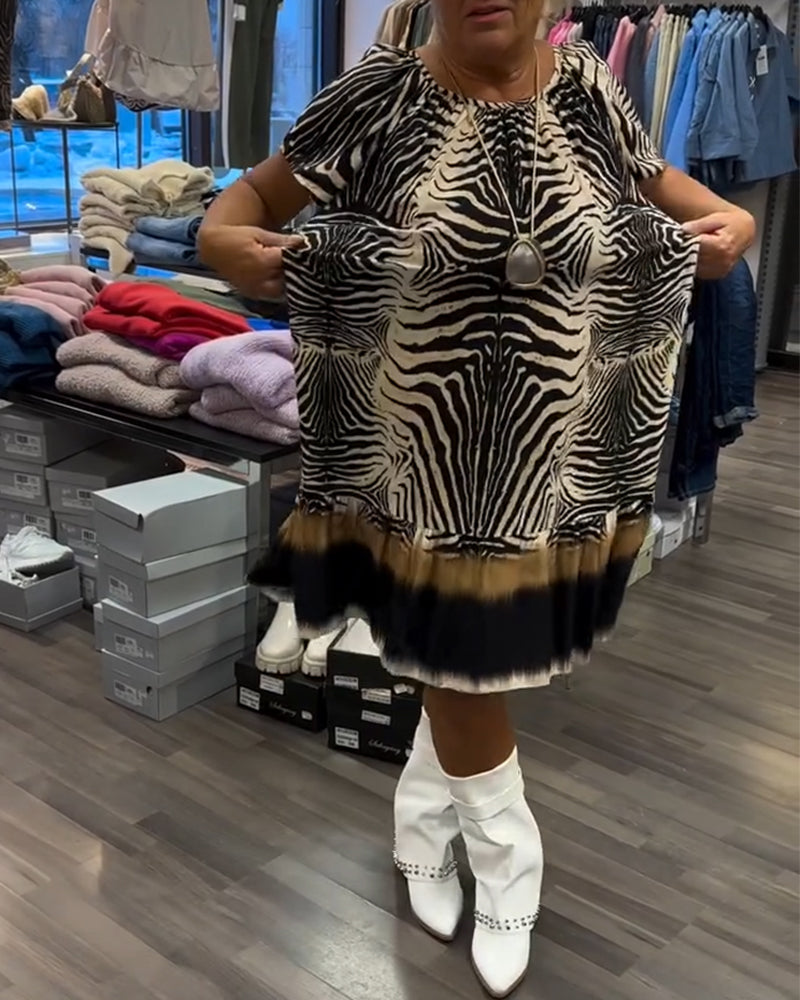 Loose Round Neck Short Sleeve Printed Dress