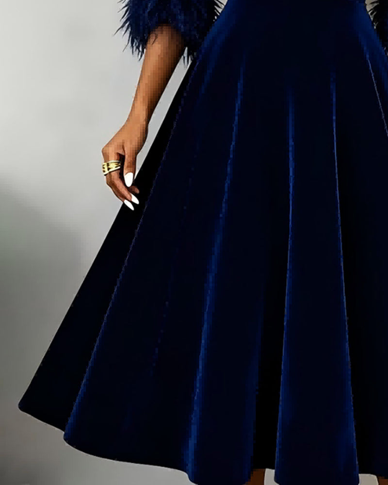 Plush Patchwork Round Neck Dress