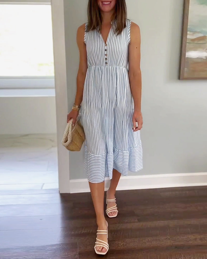 Pinstripe print sleeveless button dress