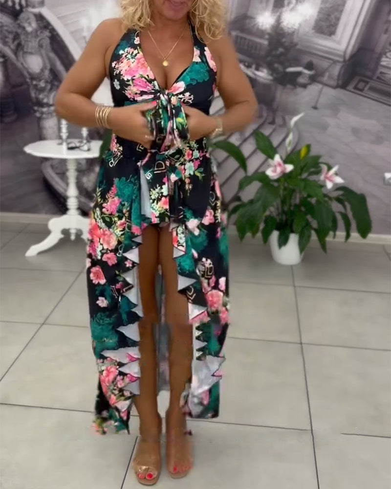 Sexy Printed Sun-Protective Three-Piece Swimsuit