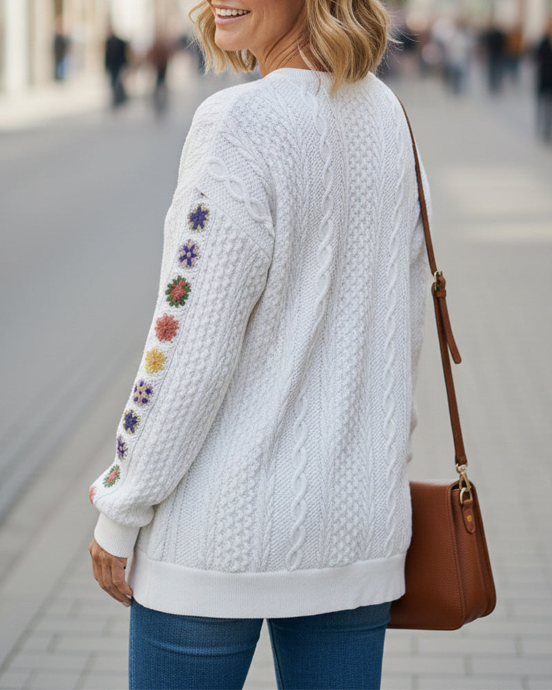 Round Neck Crocheted Patchwork Sweatshirt