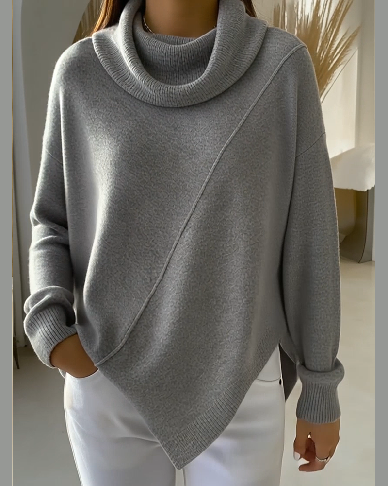 Asymmetrical Cowl Neck Pullover