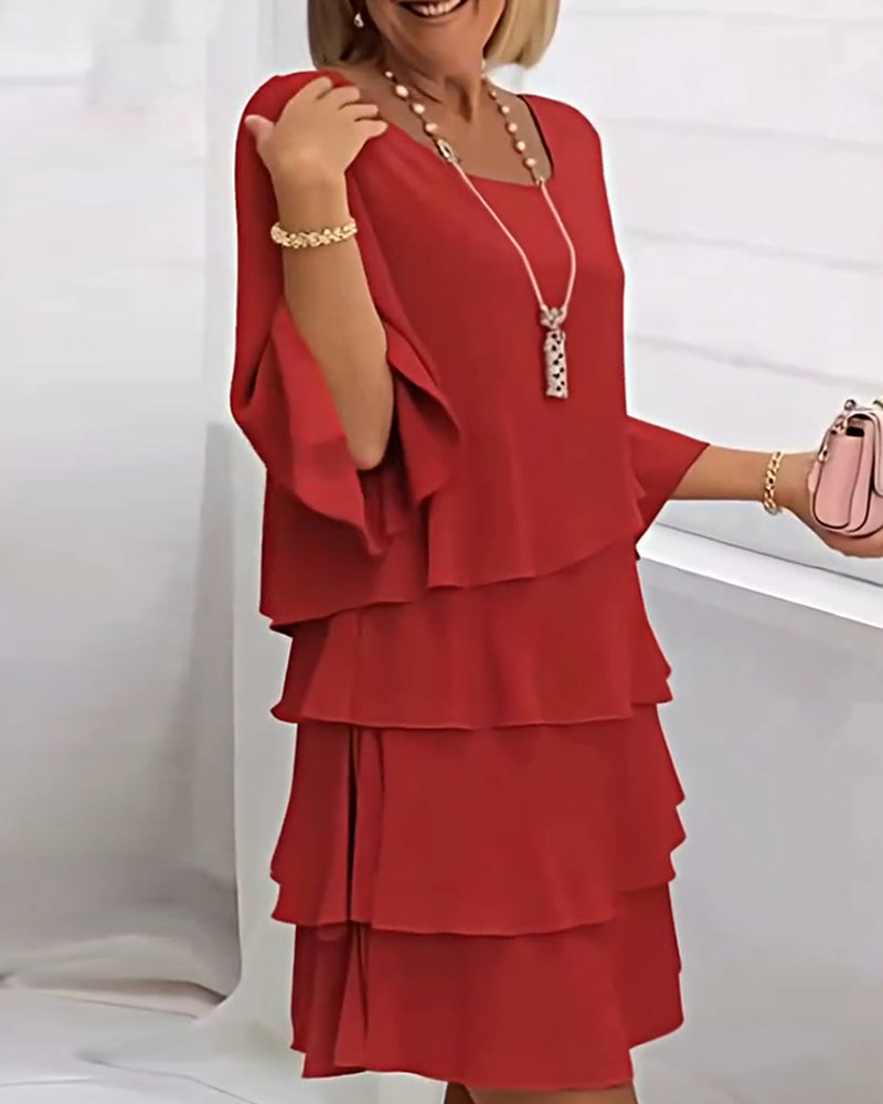 Elegant Solid Color Three-Quarter Sleeve Dress