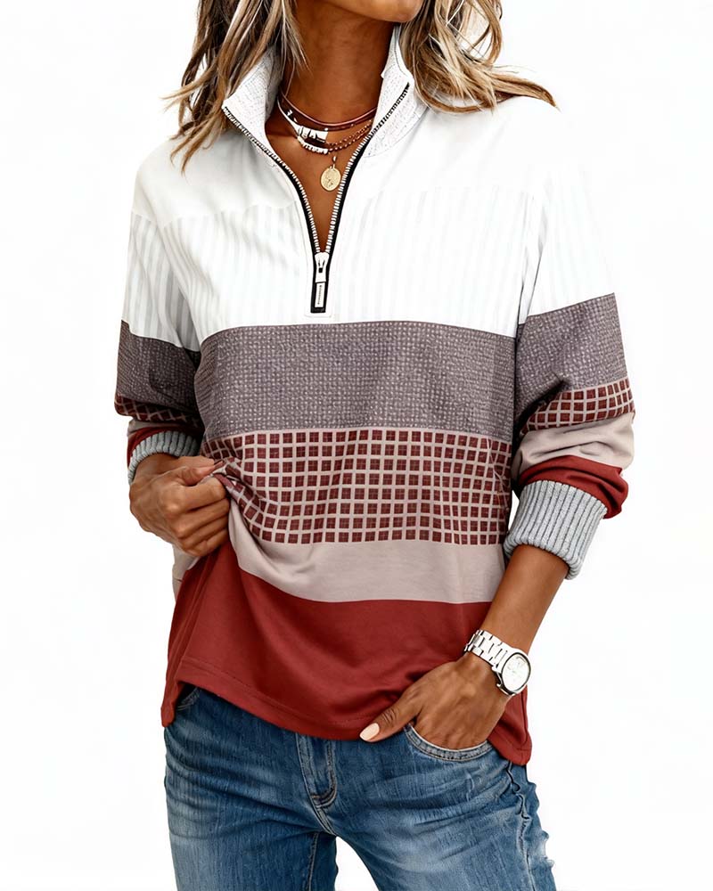 Stand-Up Collar Color-Blocked Sweatshirt