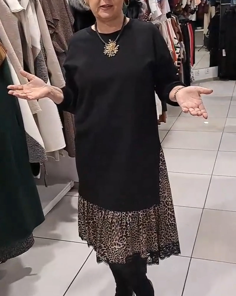 Loose Plus Size Leopard Print Panels Dress