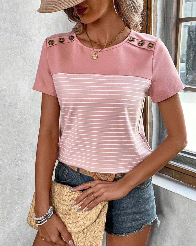 Short-Sleeved Striped Contrast T-Shirt