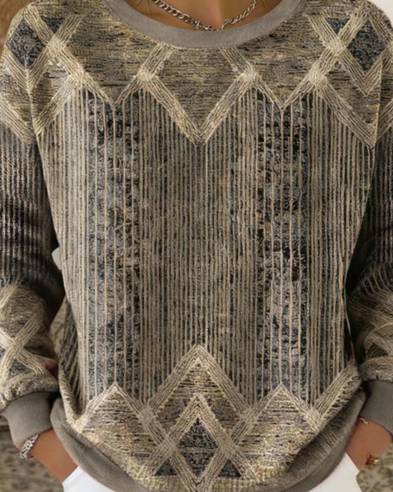 Retro Printed Round Neck Sweatshirt