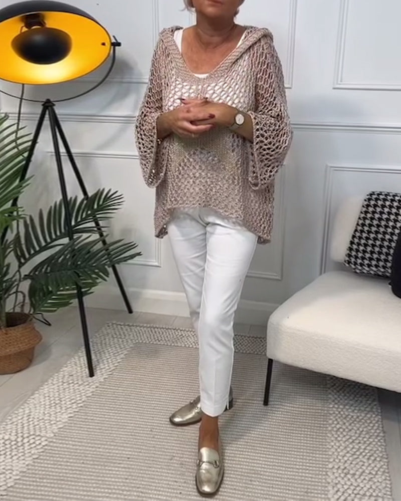 Solid color star cutout hooded sweater