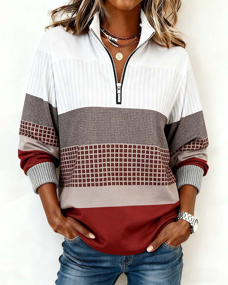 Stand-Up Collar Color-Blocked Sweatshirt