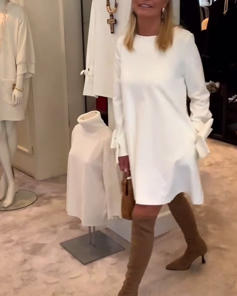 Fashionable Round Neck Bow Sleeve Dress