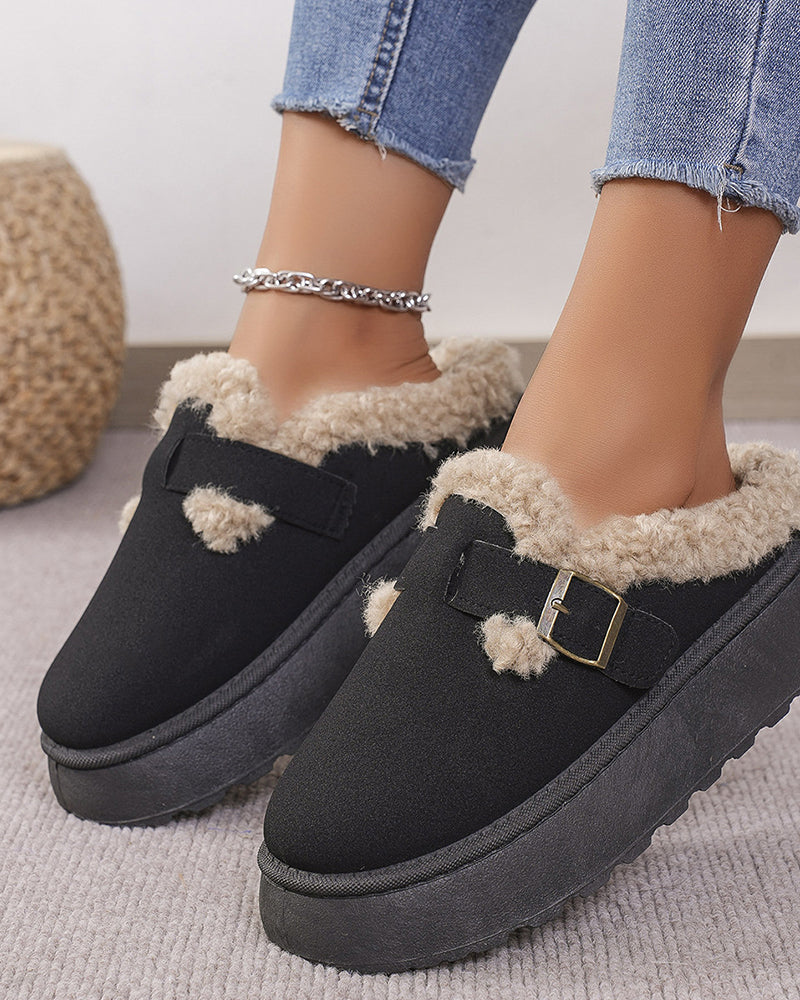 Thick-soled plush buckle warm slippers