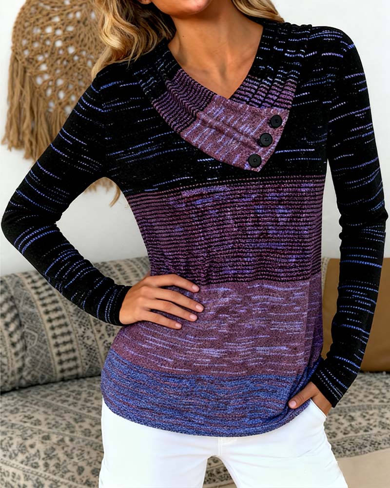 Long-Sleeved Color-Blocked Top