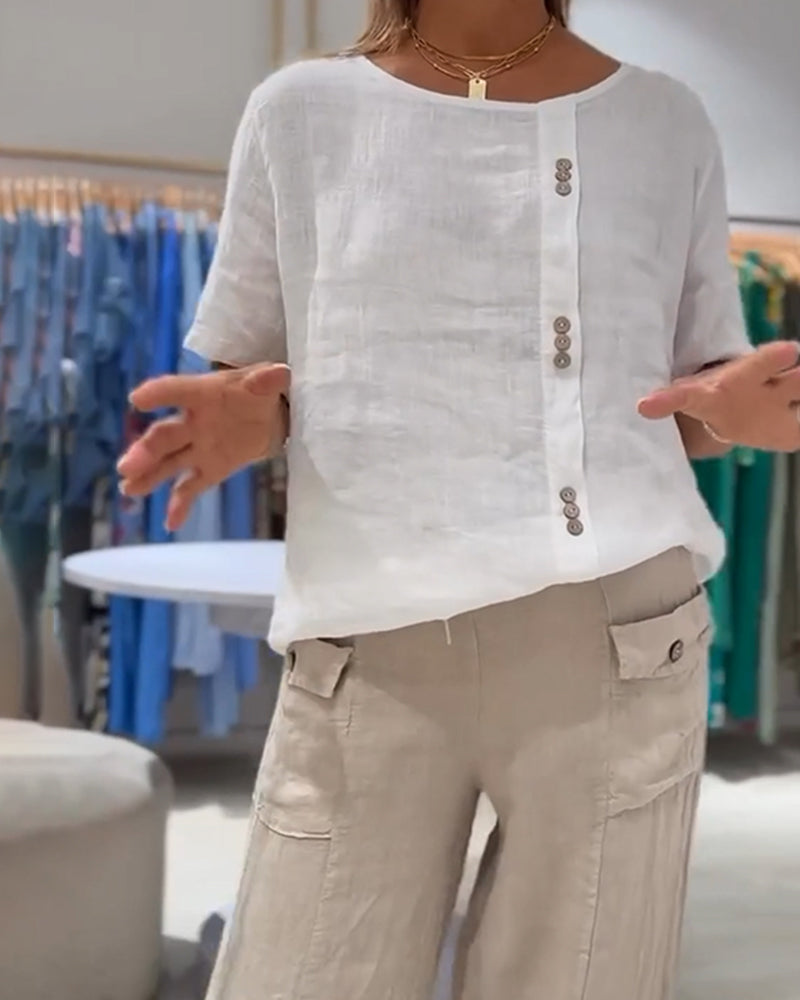 Casual Loose Button T-Shirt