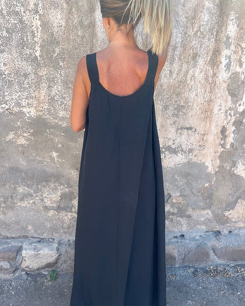 Sleeveless Solid Color Fashionable Long Dress