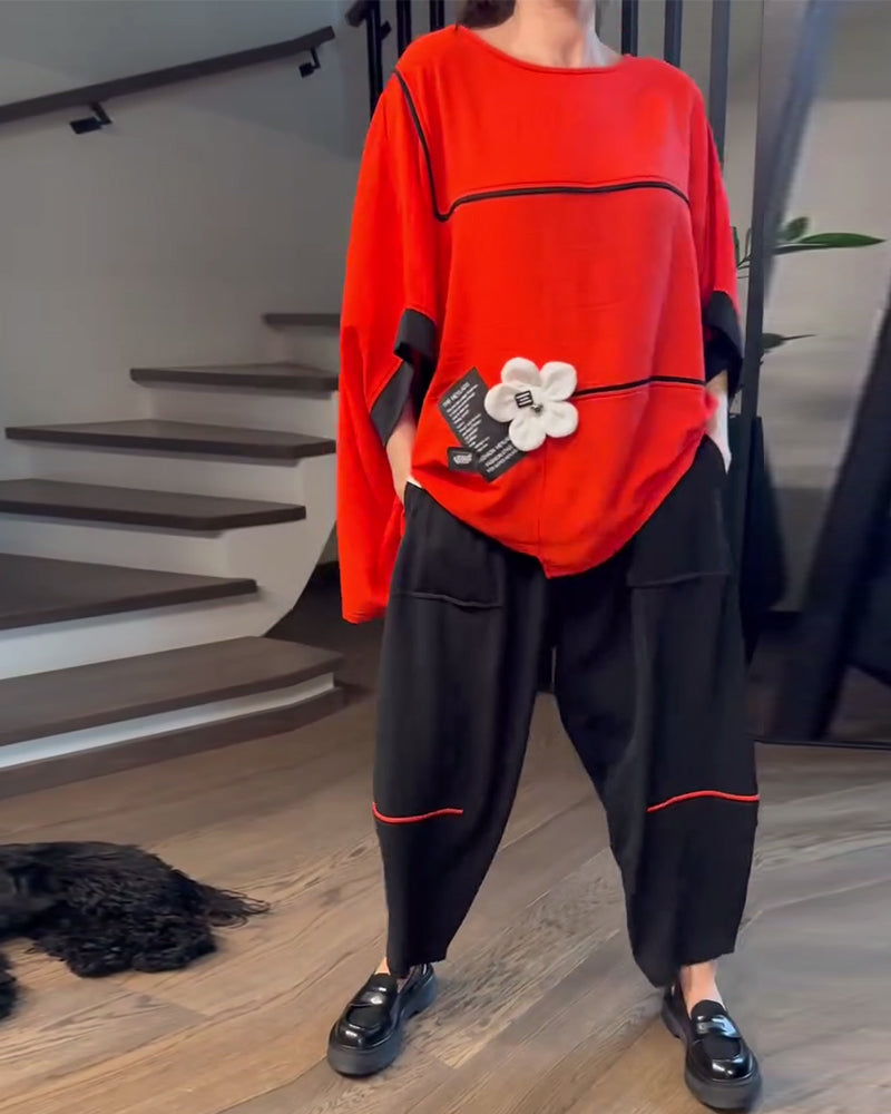 Loose Bloomers Casual Color-Blocking Set