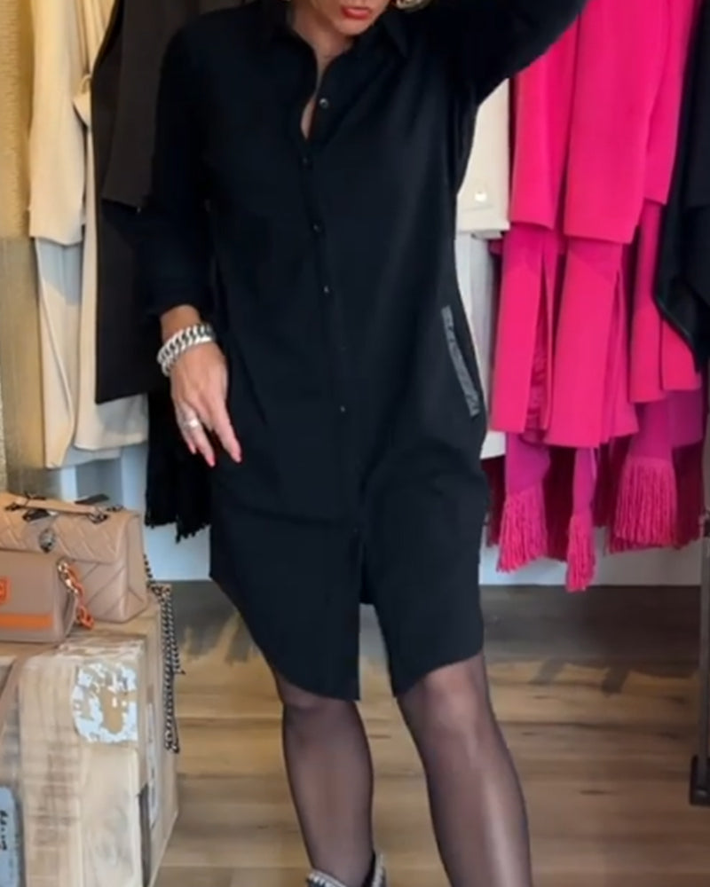 Solid Color Lapel Casual Dress