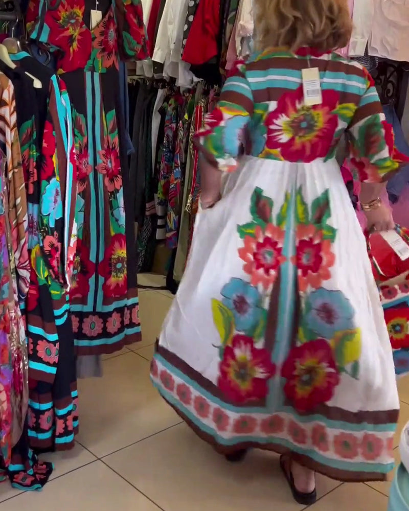 Deep V loose casual floral dress