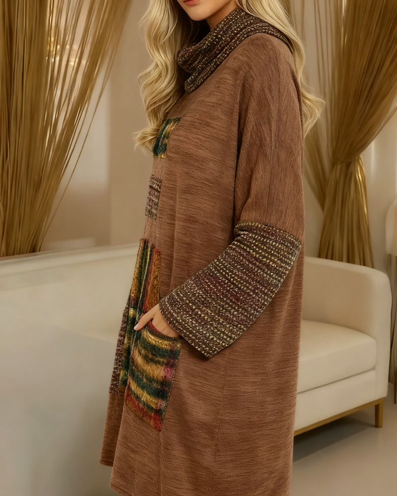 Retro Turtleneck Color-Blocked Dress