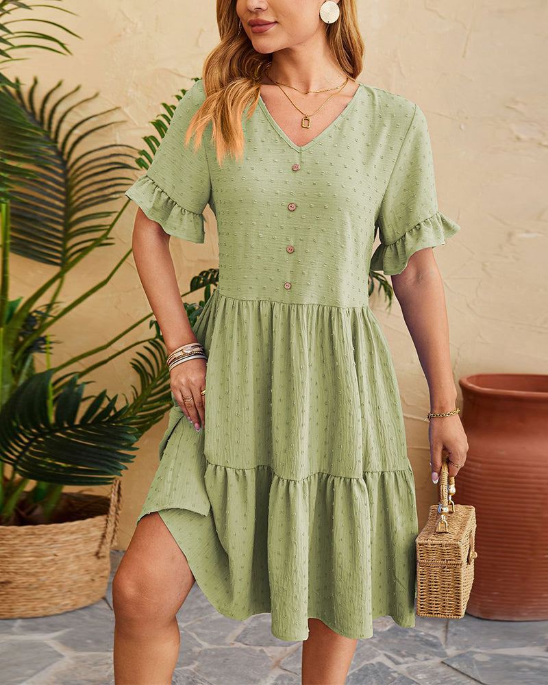 Elegant buttoned ruffled A-line dress