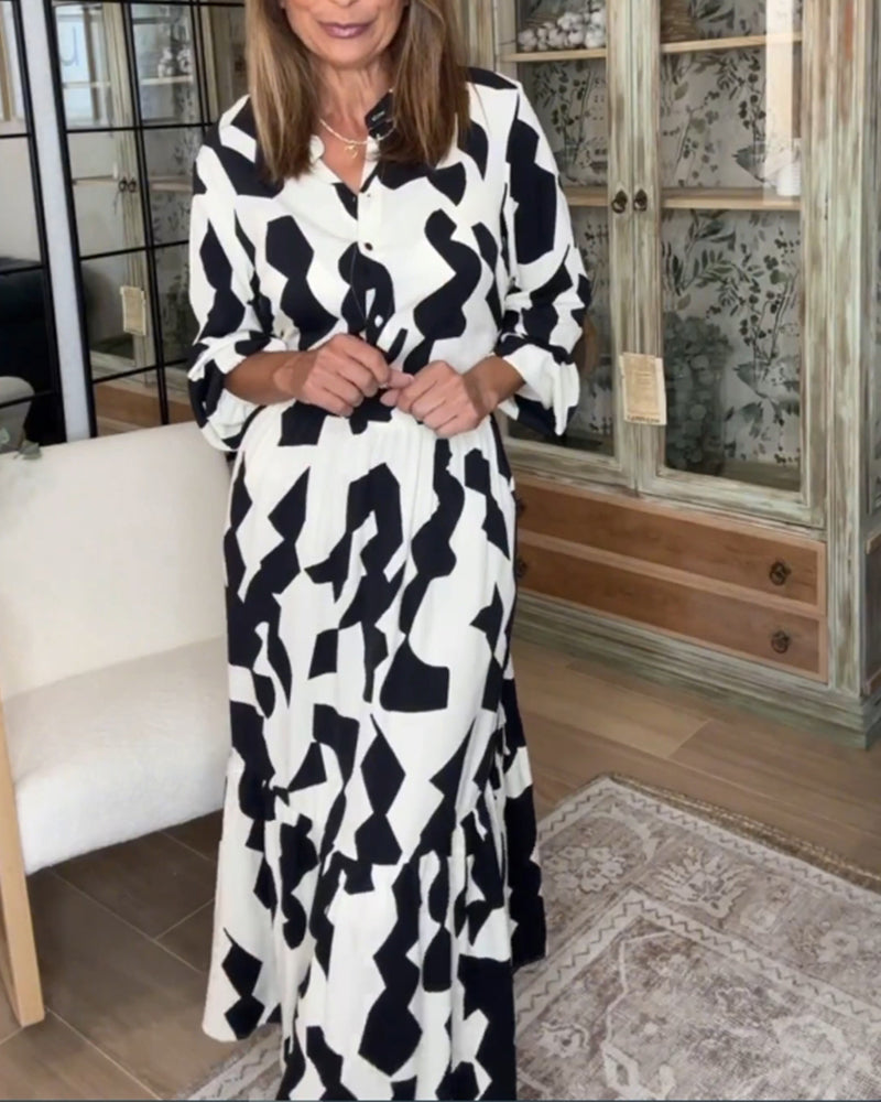 Printed long sleeve casual maxi dress