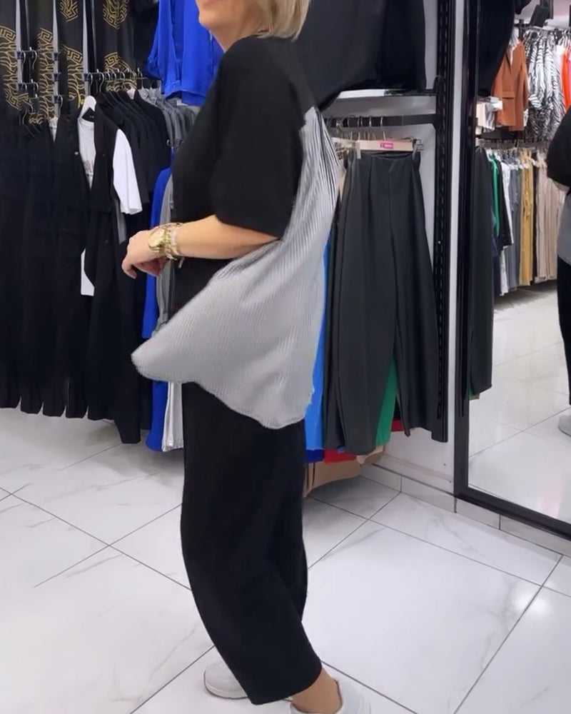 Pinstripe patchwork casual blouse