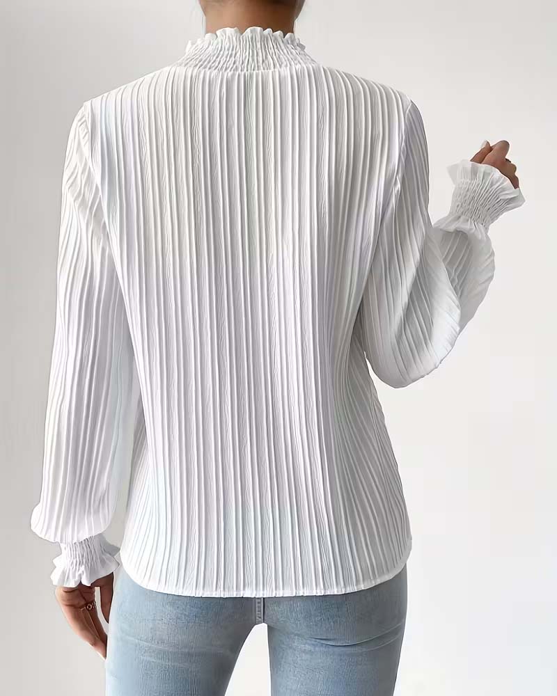 Long-Sleeved French-Style Ruffled Blouse