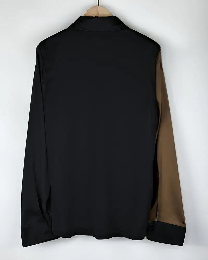 Fashionable Business Satin Color Block Shirt