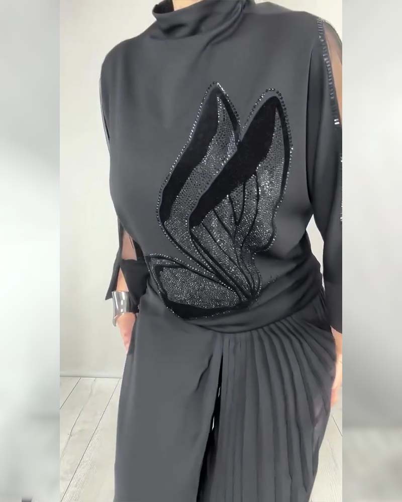 Solid Color Rhinestone Turtleneck Top