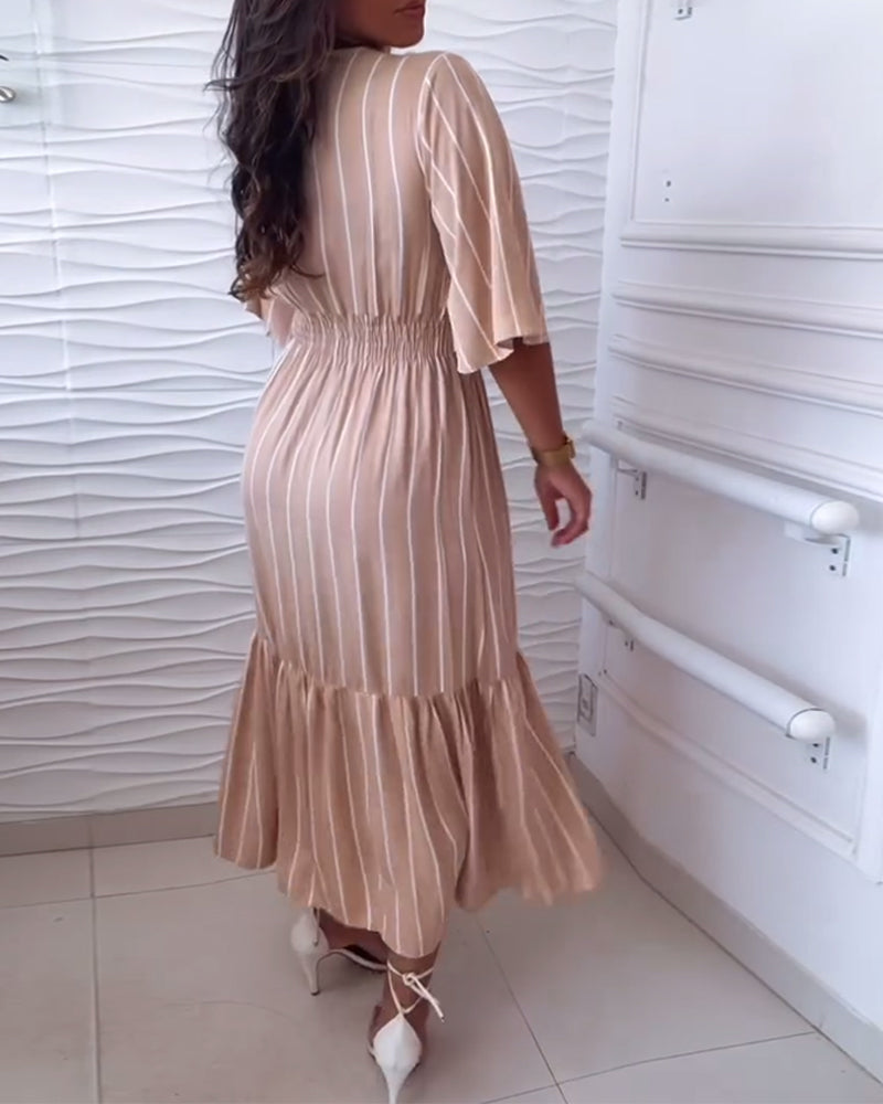 Stripe print drawstring casual dress