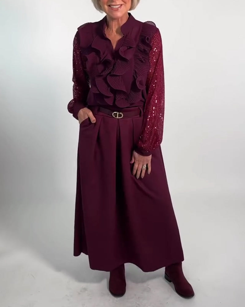 Fashionable Solid Color Ruffled Blouse