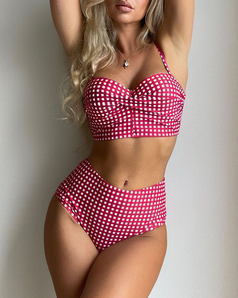 Plaid thin straps bikini