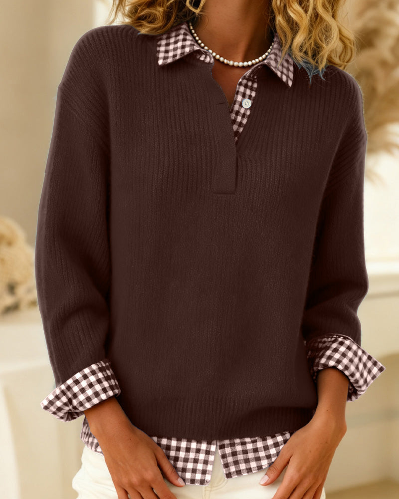 Solid Color Plaid Patchwork Jumper