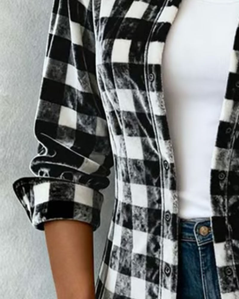 Lapel Velvet Plaid Shirt