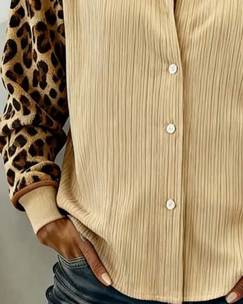 Leopard Print Long Sleeve Lapel Shirt