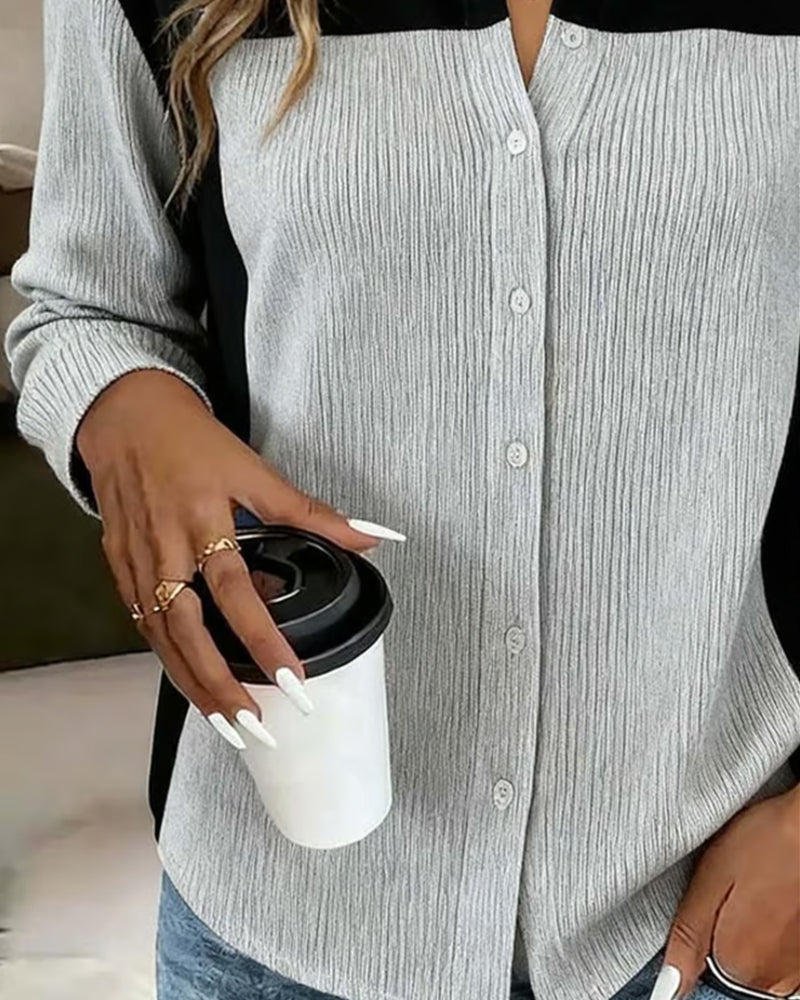 Ribbed Color Block Casual Shirt