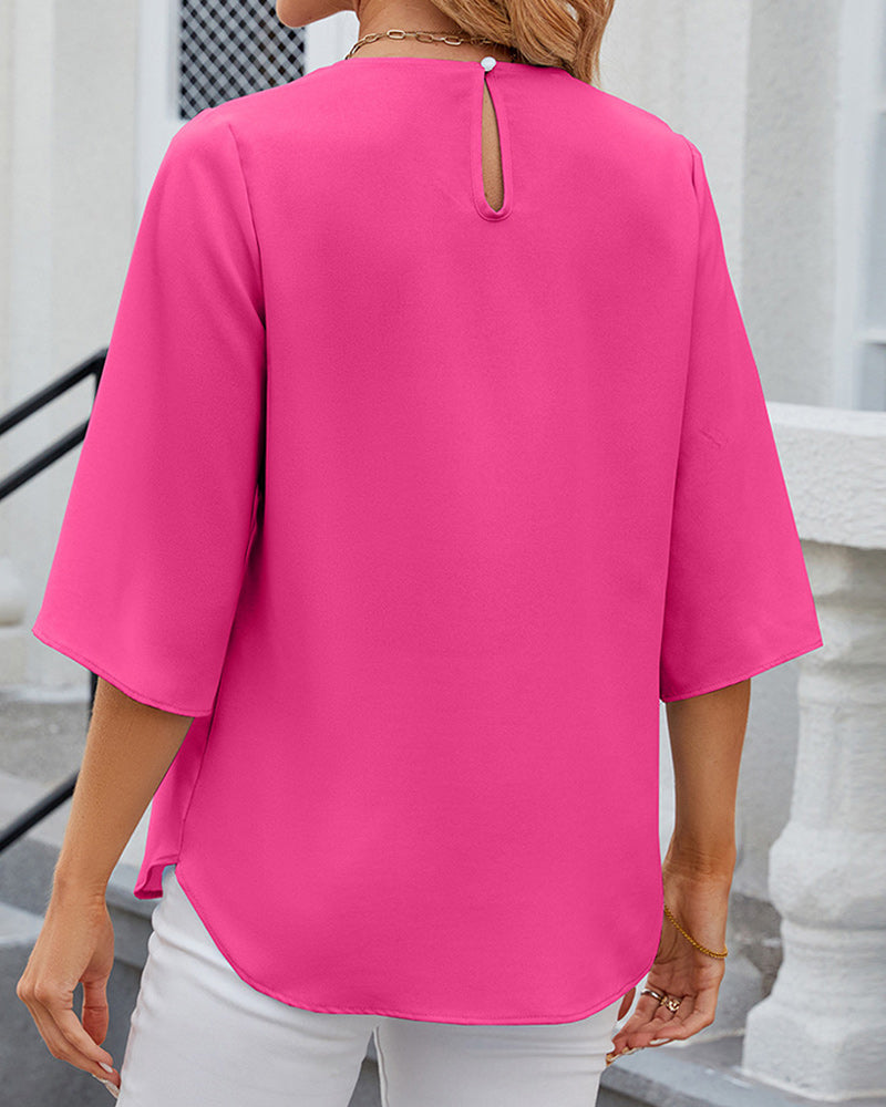 Elegant solid color Blouse with Half Sleeve