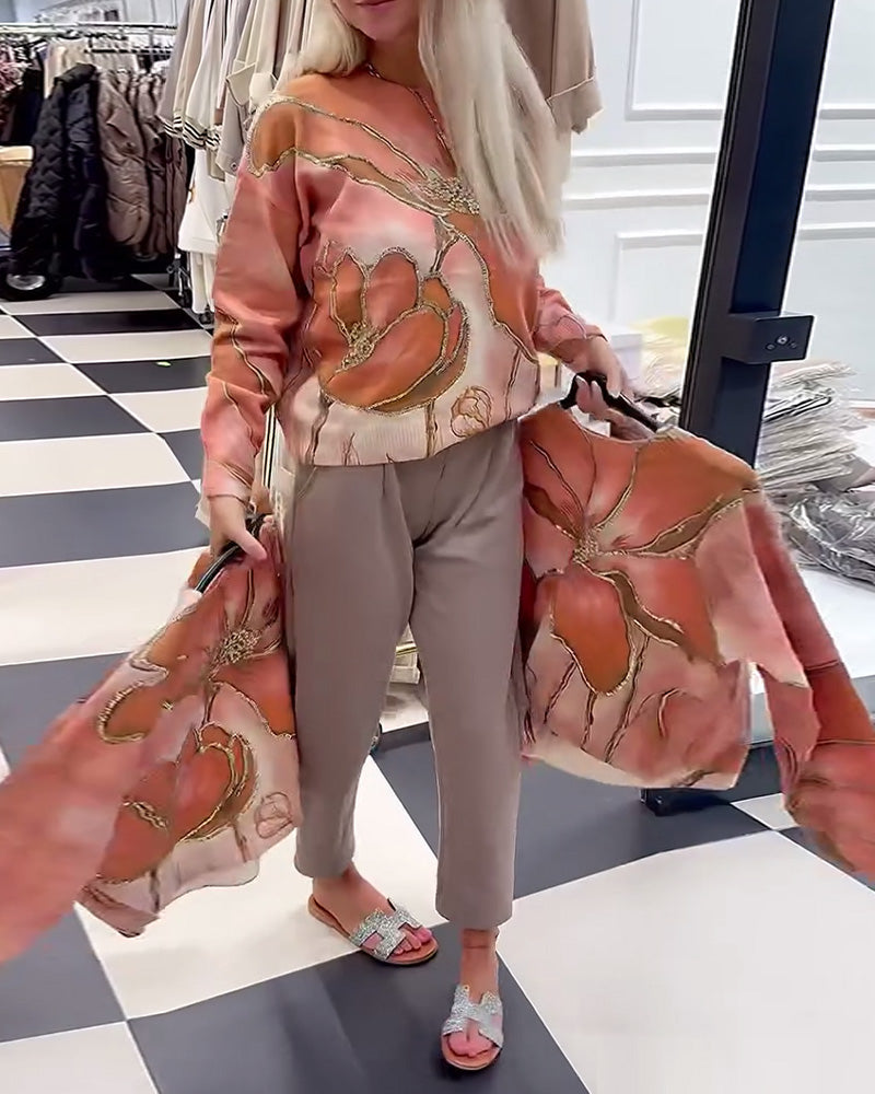 Crew Neck Printed Loose Jumper