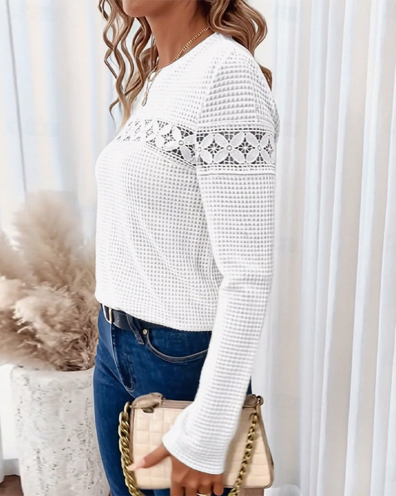Round Neck Lace Patchwork Long-Sleeved T-Shirt