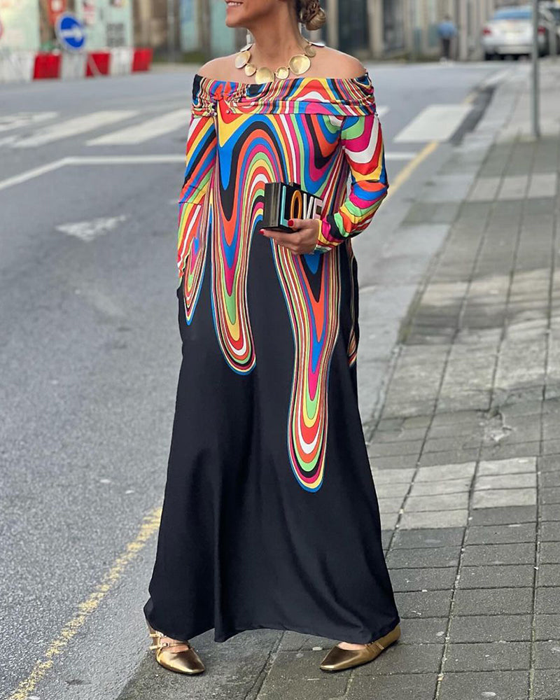 Long sleeve off shoulder elegant maxi dress