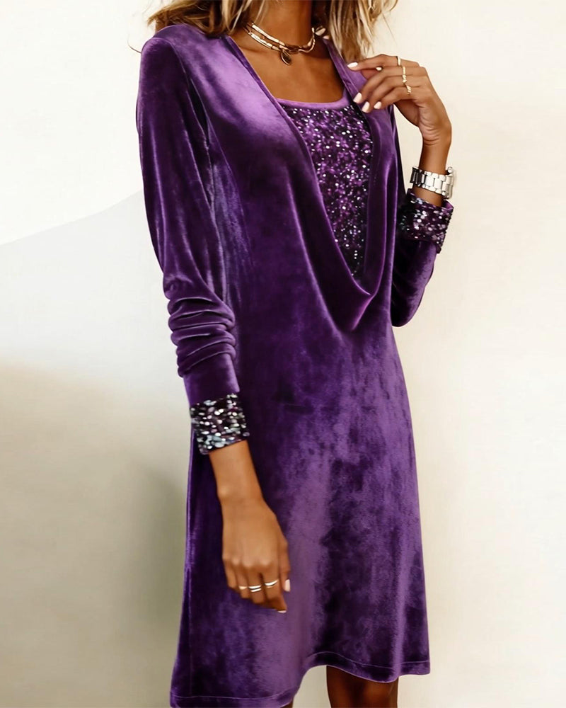 Elegant Sequined Patchwork Dress