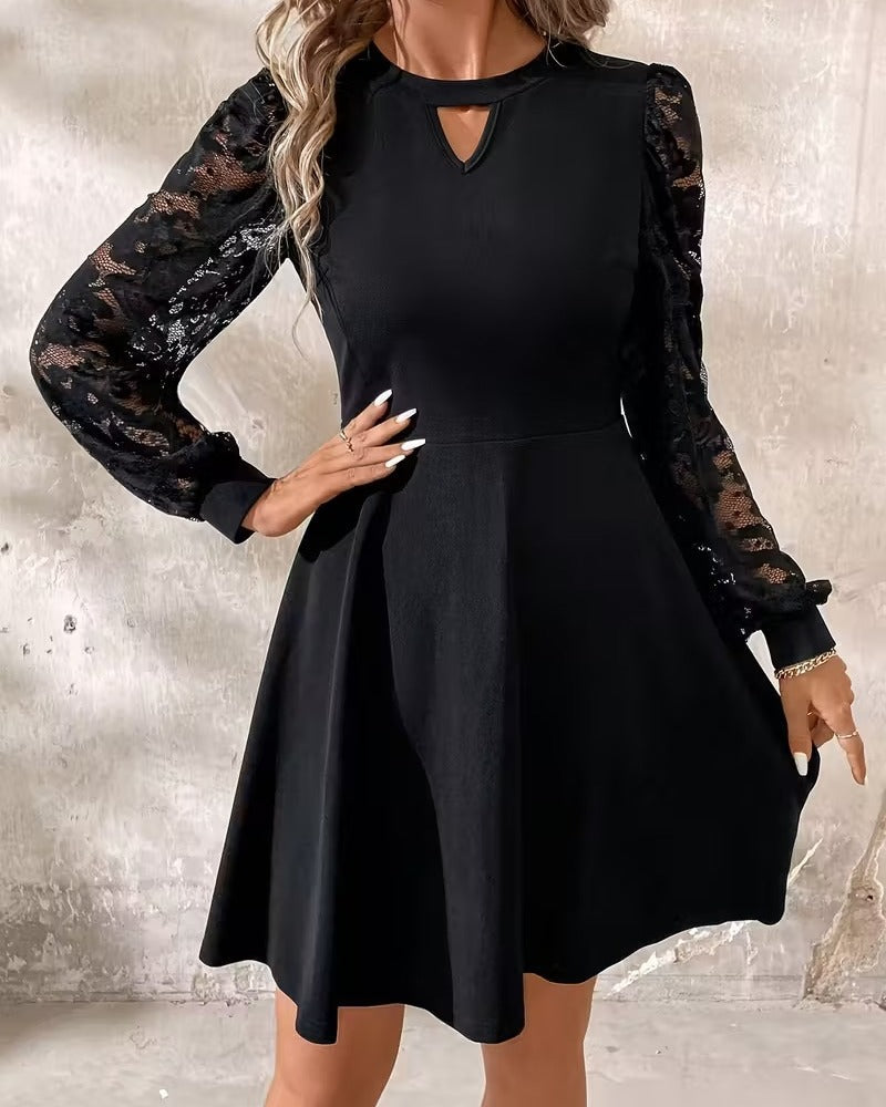 Fashionable Lace-Trimmed A-Line Dress