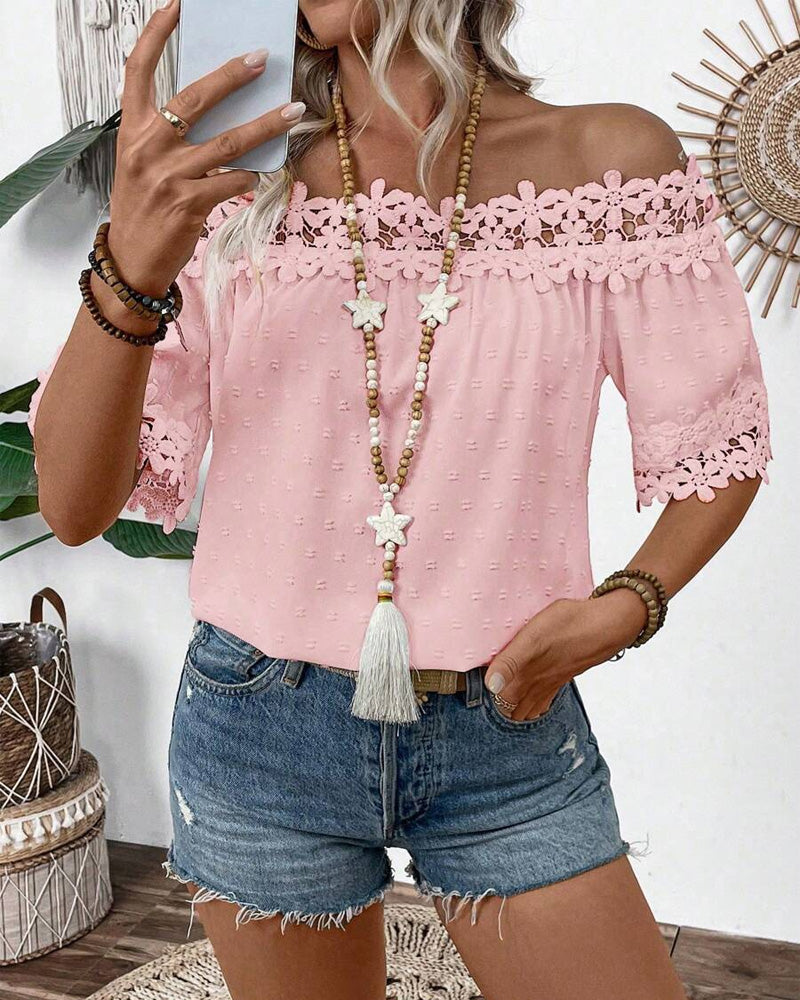 One-Shoulder Lace 3d Flower Blouse