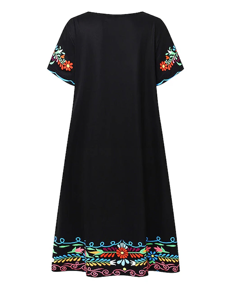 Retro short-sleeved printed dress