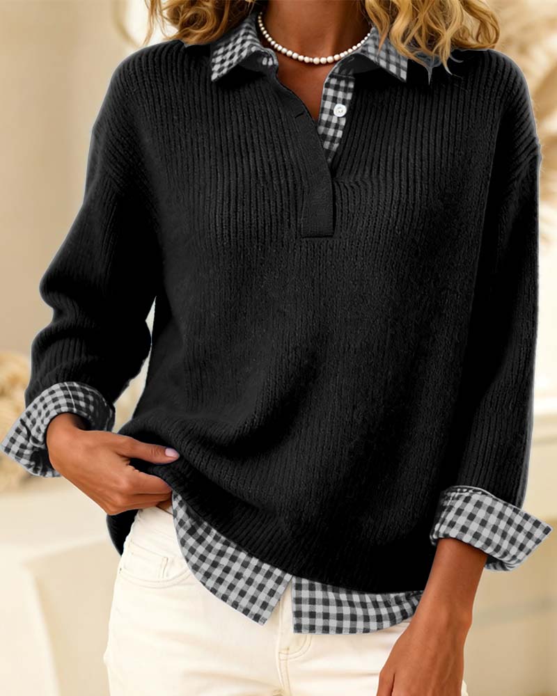 Solid Color Plaid Patchwork Jumper