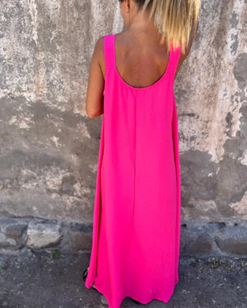 Sleeveless Solid Color Fashionable Long Dress