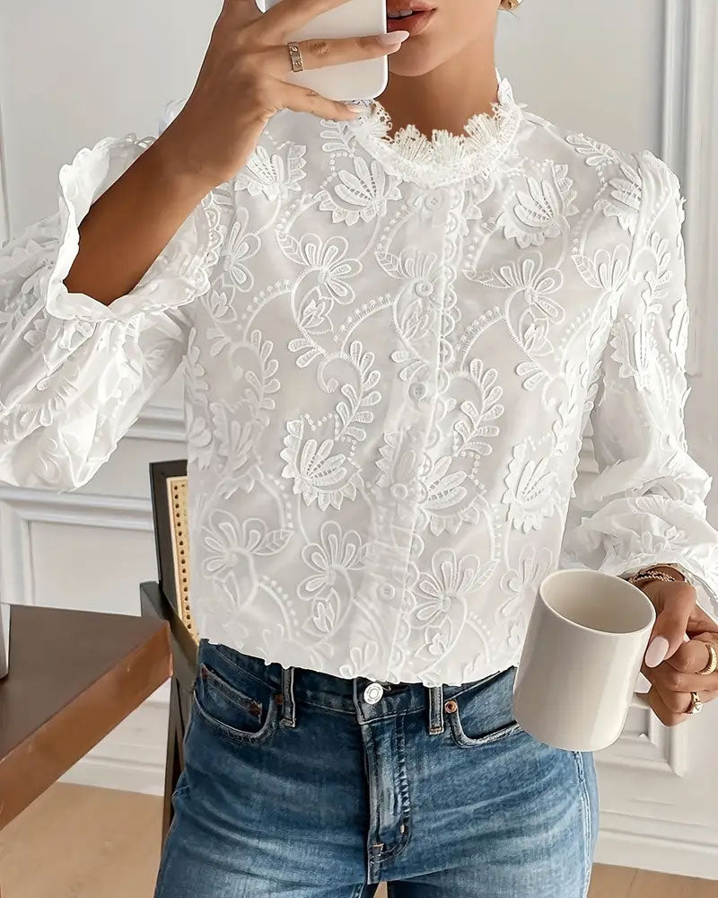 Embroidered Lace Long-Sleeved Blouse